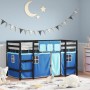 Cama alta para niños con cortinas madera pino azul 90x200 cm de , Camas y somieres - Ref: Foro24-3206971, Precio: 196,89 €, D...