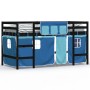 Cama alta para niños con cortinas madera pino azul 90x200 cm de , Camas y somieres - Ref: Foro24-3206971, Precio: 196,89 €, D...