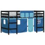 Cama alta para niños con cortinas madera pino azul 90x200 cm de , Camas y somieres - Ref: Foro24-3206971, Precio: 196,89 €, D...