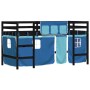 Cama alta para niños con cortinas madera pino azul 90x200 cm de , Camas y somieres - Ref: Foro24-3206971, Precio: 196,89 €, D...