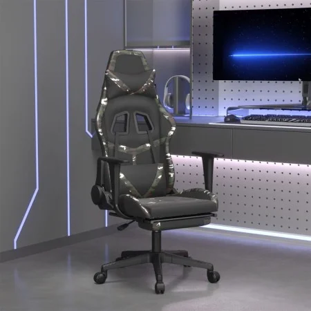 Gaming-Stuhl mit Massage-Fußstütze aus schwarzem Camouflage-Kunstleder von , Gaming-Stühle - Ref: Foro24-345444, Preis: 125,9...