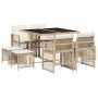 Set comedor de jardín 9 pzas con cojines ratán sintético beige en Conjuntos de jardín | Comprar online en Foru.es