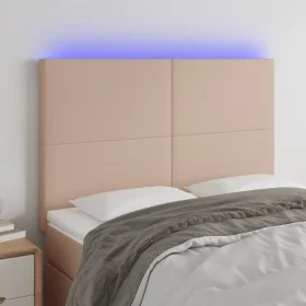 Cabecero luces LED cuero sintético capuchino 144x5x118/128cm de , Cabeceros y pies de cama - Ref: Foro24-3122239, Precio: 98,...
