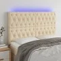 Headboard with LED lights cream fabric 144x7x118/128 cm by , Headboards and footboards - Ref: Foro24-3122763, Price: 150,39 €...