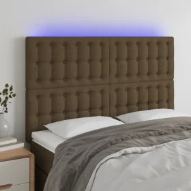 Cabecero con luces LED tela marrón oscuro 144x5x118/128 cm de , Cabeceros y pies de cama - Ref: Foro24-3122859, Precio: 109,2...