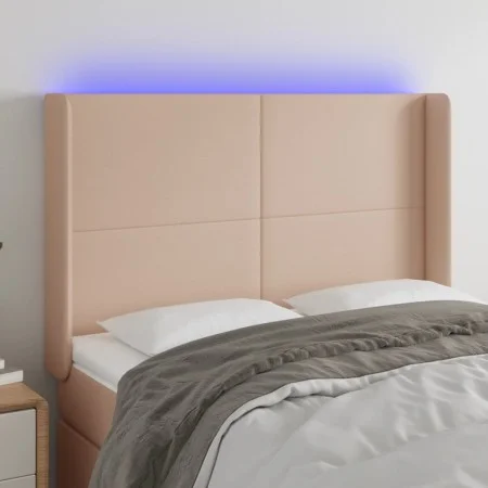 Headboard with LED cappuccino synthetic leather 147x16x118/128cm by , Headboards and footboards - Ref: Foro24-3123863, Price:...
