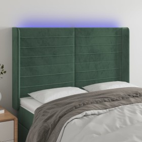 Cabecero con LED de terciopelo verde oscuro 147x16x118/128 cm de , Cabeceros y pies de cama - Ref: Foro24-3124239, Precio: 12...