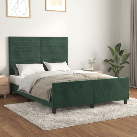 Estructura cama con cabecero terciopelo verde oscuro 140x200 cm de , Camas y somieres - Ref: Foro24-3125821, Precio: 215,80 €...