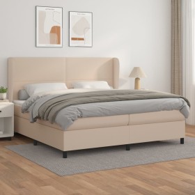 Cama box spring con colchón cuero sintético capuchino 200x200cm de , Camas y somieres - Ref: Foro24-3128936, Precio: 710,92 €...