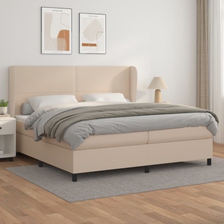 Cama box spring con colchón cuero sintético capuchino 200x200cm de , Camas y somieres - Ref: Foro24-3128936, Precio: 710,92 €...
