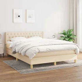 Box spring bed with cream fabric mattress 140x190 cm by , Beds and slatted bases - Ref: Foro24-3130510, Price: 446,20 €, Disc...