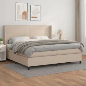 Cama box spring con colchón cuero sintético capuchino 200x200cm de , Camas y somieres - Ref: Foro24-3132404, Precio: 726,67 €...