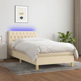 Boxspringbett mit Matratze und LED-Cremestoff 90x200 cm von , Betten und Lattenroste - Ref: Foro24-3133930, Preis: 280,37 €, ...
