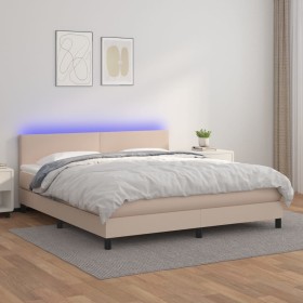Cama box spring colchón LED cuero sintético capuchino 180x200cm de , Camas y somieres - Ref: Foro24-3134122, Precio: 533,38 €...