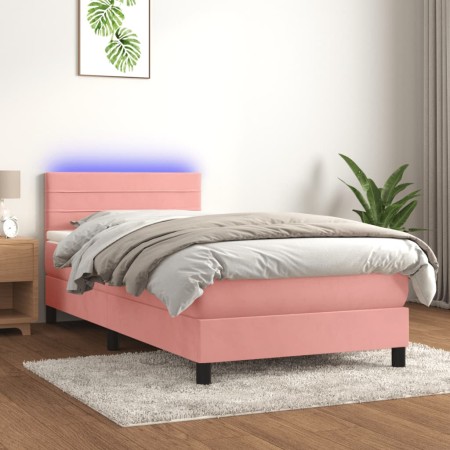 Cama box spring colchón y LED terciopelo rosa 90x200 cm de , Camas y somieres - Ref: Foro24-3134446, Precio: 293,40 €, Descue...