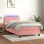 Box spring bed with mattress and LED pink velvet 90x200 cm by , Beds and slatted bases - Ref: Foro24-3134446, Price: 292,78 €...