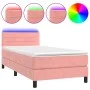Box spring bed with mattress and LED pink velvet 90x200 cm by , Beds and slatted bases - Ref: Foro24-3134446, Price: 292,78 €...