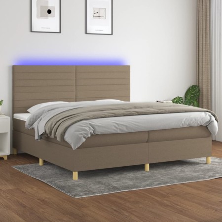 Cama box spring colchón y luces LED tela gris taupe 200x200 cm de , Camas y somieres - Ref: Foro24-3135545, Precio: 732,11 €,...
