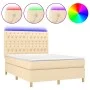 Box spring bed mattress and LED lights cream fabric 140x190 cm by , Beds and slatted bases - Ref: Foro24-3135674, Price: 535,...