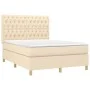 Box spring bed mattress and LED lights cream fabric 140x190 cm by , Beds and slatted bases - Ref: Foro24-3135674, Price: 535,...