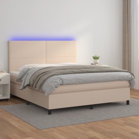 Cama box spring colchón LED cuero sintético capuchino 180x200cm de , Camas y somieres - Ref: Foro24-3135842, Precio: 645,04 €...