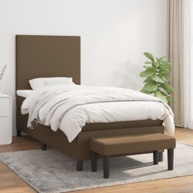 Cama box spring con colchón tela marrón oscuro 90x200 cm de , Camas y somieres - Ref: Foro24-3136408, Precio: 375,39 €, Descu...