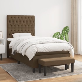 Cama box spring con colchón tela marrón oscuro 90x200 cm de , Camas y somieres - Ref: Foro24-3136808, Precio: 399,99 €, Descu...