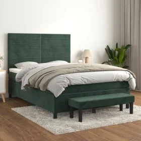 Box spring bed with dark green velvet mattress 140x190 cm by , Beds and slatted bases - Ref: Foro24-3137902, Price: 560,99 €,...