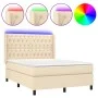 Box spring bed mattress and LED lights cream fabric 140x200 cm by , Beds and slatted bases - Ref: Foro24-3138562, Price: 550,...