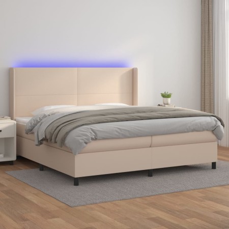 Cama box spring colchón LED cuero sintético capuchino 200x200cm de , Camas y somieres - Ref: Foro24-3139288, Precio: 701,87 €...