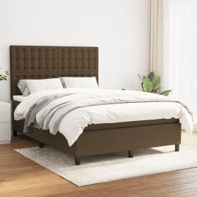 Cama box spring con colchón tela marrón oscuro 140x190 cm de , Camas y somieres - Ref: Foro24-3142092, Precio: 500,26 €, Desc...