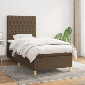 Cama box spring con colchón tela marrón oscuro 90x200 cm de , Camas y somieres - Ref: Foro24-3142548, Precio: 351,61 €, Descu...