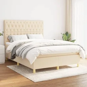 Box spring bed with cream fabric mattress 140x190 cm by , Beds and slatted bases - Ref: Foro24-3142574, Price: 526,39 €, Disc...