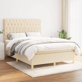Cama box spring con colchón tela color crema 140x190 cm de , Camas y somieres - Ref: Foro24-3142574, Precio: 523,03 €, Descue...