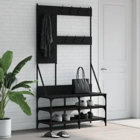 Perchero con zapatero negro 100x40x184 cm de , Organizadores de vestidores y perchas de barra - Ref: Foro24-837852, Precio: 9...