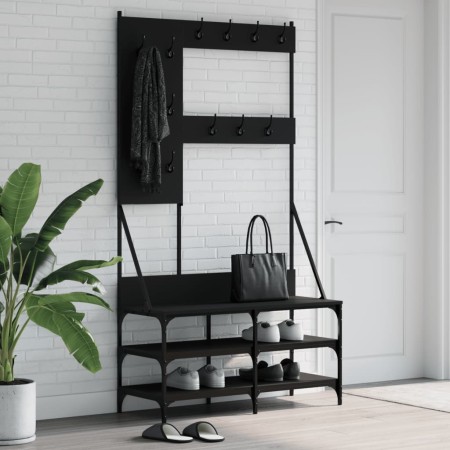Perchero con zapatero negro 100x40x184 cm de , Organizadores de vestidores y perchas de barra - Ref: Foro24-837852, Precio: 9...