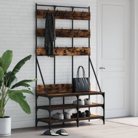 Perchero con zapatero roble ahumado 100x40x184 cm de , Organizadores de vestidores y perchas de barra - Ref: Foro24-837859, P...