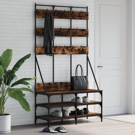 Perchero con zapatero roble ahumado 100x40x184 cm de , Organizadores de vestidores y perchas de barra - Ref: Foro24-837859, P...