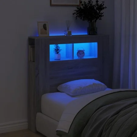 Cabecero LED madera ingeniería gris Sonoma 100x18,5x103,5 cm de , Cabeceros y pies de cama - Ref: Foro24-837335, Precio: 59,2...