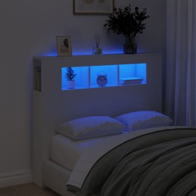 Cabecero con LED madera de ingeniería blanco 120x18,5x103,5 cm de , Cabeceros y pies de cama - Ref: Foro24-837337, Precio: 94...