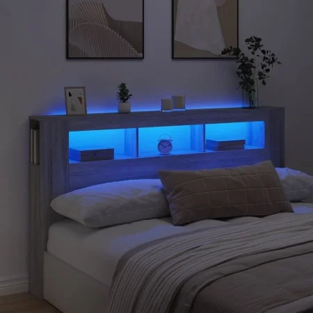 Cabecero LED madera ingeniería gris Sonoma 180x18,5x103,5 cm de , Cabeceros y pies de cama - Ref: Foro24-837363, Precio: 99,1...