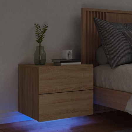 Mesita de noche de pared con luces LED roble Sonoma de , Mesitas de noche - Ref: Foro24-836816, Precio: 53,41 €, Descuento: %