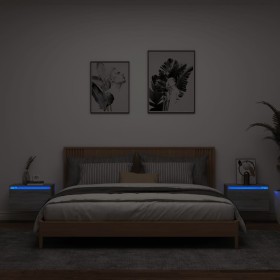 Mesitas de noche de pared con luces LED 2 unidades gris Sonoma de , Mesitas de noche - Ref: Foro24-836837, Precio: 74,39 €, D...