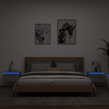 Mesitas de noche de pared con luces LED 2 unidades gris Sonoma de , Mesitas de noche - Ref: Foro24-836837, Precio: 74,39 €, D...