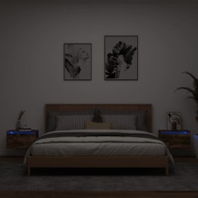 Mesitas de noche de pared con luces LED 2 uds roble ahumado de , Mesitas de noche - Ref: Foro24-836835, Precio: 73,93 €, Desc...