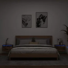 Mesitas de noche de pared con luces LED 2 uds roble ahumado de , Mesitas de noche - Ref: Foro24-836835, Precio: 72,25 €, Desc...