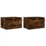 Mesitas de noche de pared con luces LED 2 uds roble ahumado de , Mesitas de noche - Ref: Foro24-836835, Precio: 72,25 €, Desc...