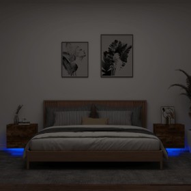 Mesitas de noche de pared con luces LED 2 uds roble ahumado de , Mesitas de noche - Ref: Foro24-836821, Precio: 81,69 €, Desc...