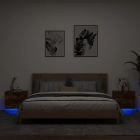 Mesitas de noche de pared con luces LED 2 uds roble ahumado de , Mesitas de noche - Ref: Foro24-836821, Precio: 80,68 €, Desc...