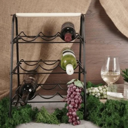 Home&Styling Wine rack for 9 bottles black and natural metal by , Wine racks - Ref: Foro24-447483, Price: 32,67 €, Discount: %